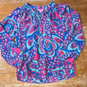 Lilly Pulitzer Mermaid Call Elsa in Pink Tropics 100% Silk blouse Size Medium